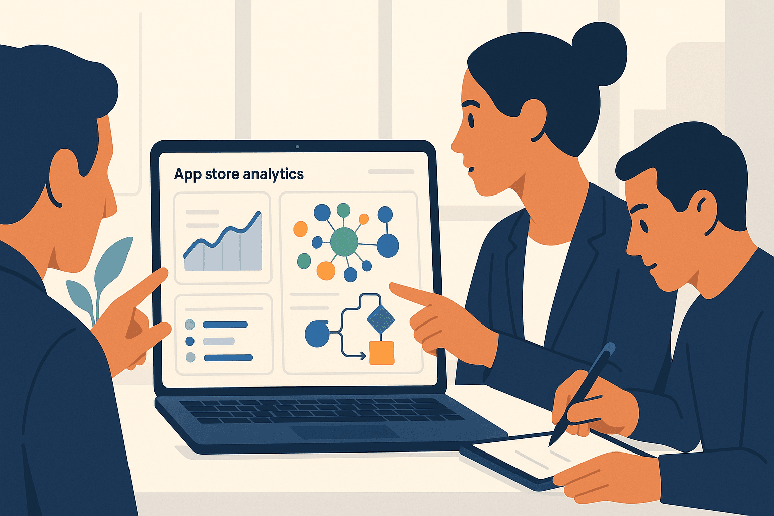 Dashboard showing AI-driven keyword maps and app store metadata, illustrating AI keyword optimization app store workflow