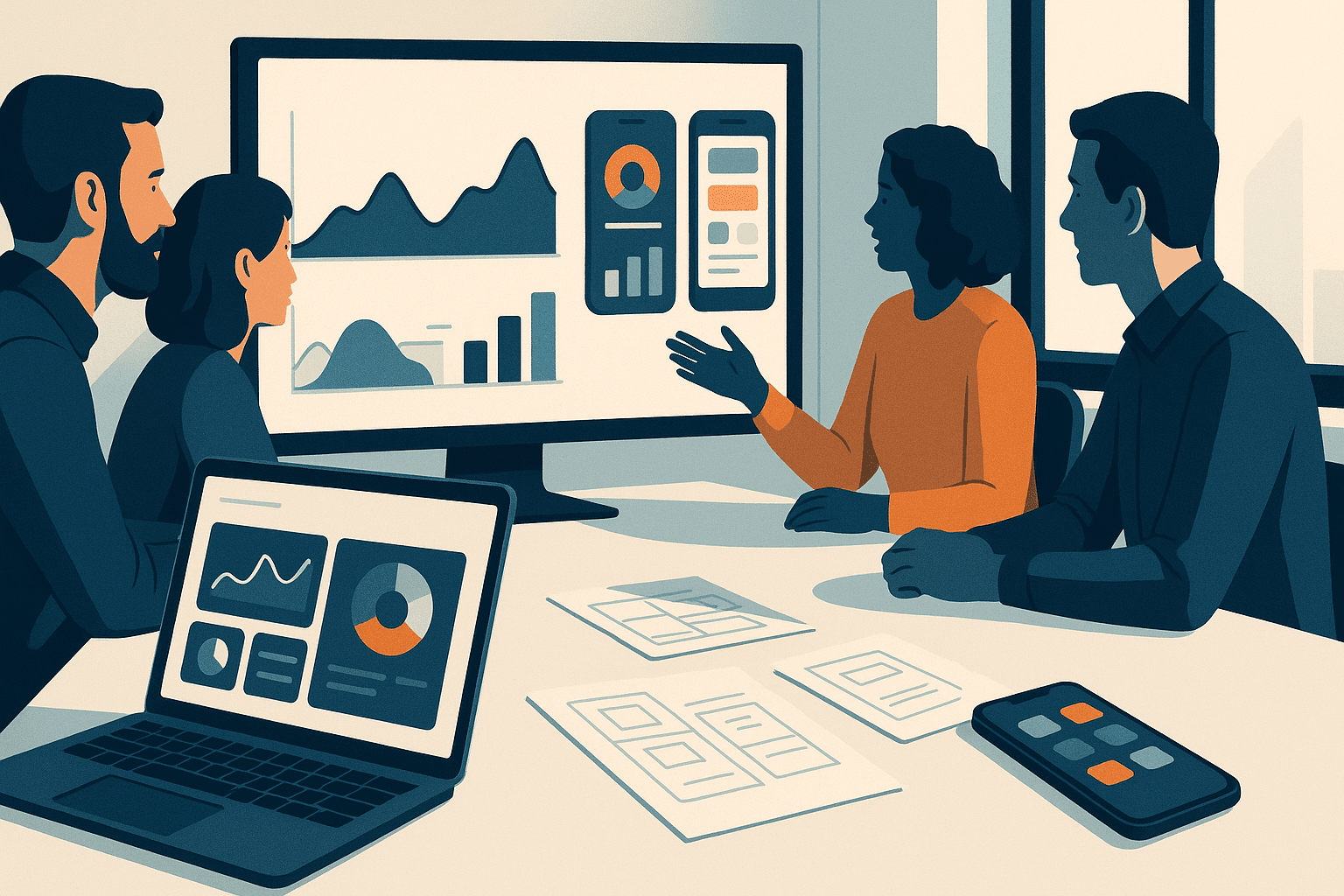Product manager reviewing charts and mobile analytics about the app store algorithm